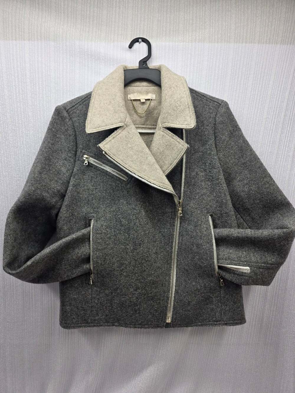 VANESSA BRUNO JACKET grey wool flannel lace up back fr40 UK12